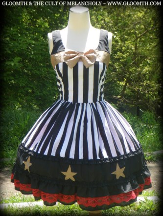 gloomth carousel dress lolita black white stripe gold star