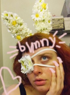 flower eyepatch and bunnyears