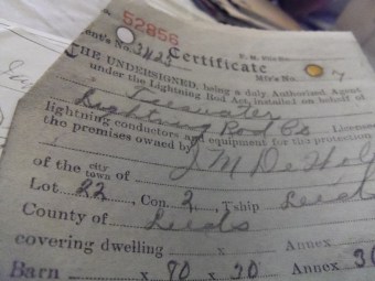 lightning rod insurance 1930s antique typography paperwork