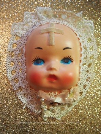 creepy doll face fascinator hat