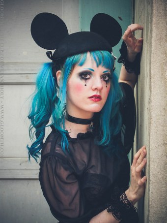 gothic gloomth girl with blue hair