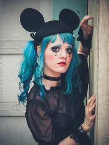 gothic gloomth girl with blue hair