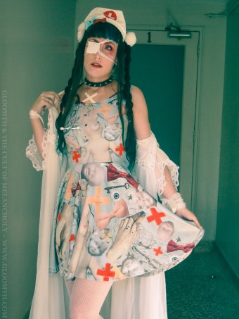 antique hospital theme print skater dress