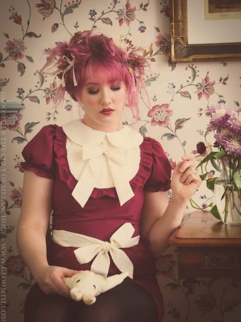 pink romper with white collar dolly outfit