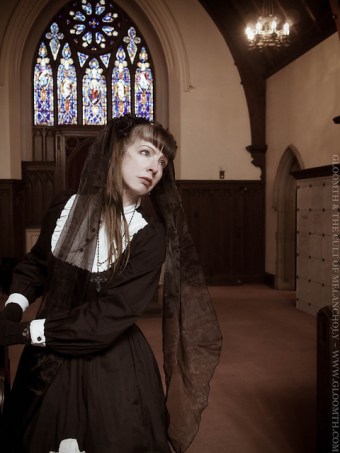 gothic lolita stained glass photoshoot outfit