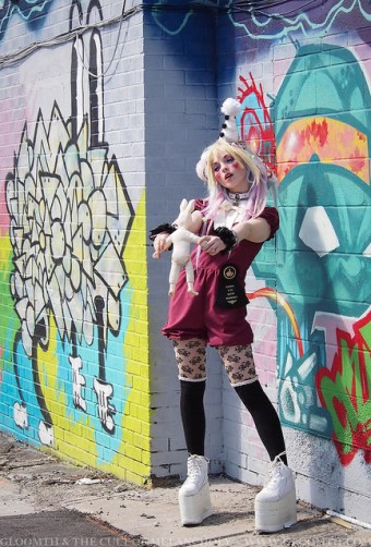 kawaii raver onesie with platform shoes