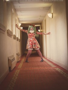 scary clown vintage circus print dress