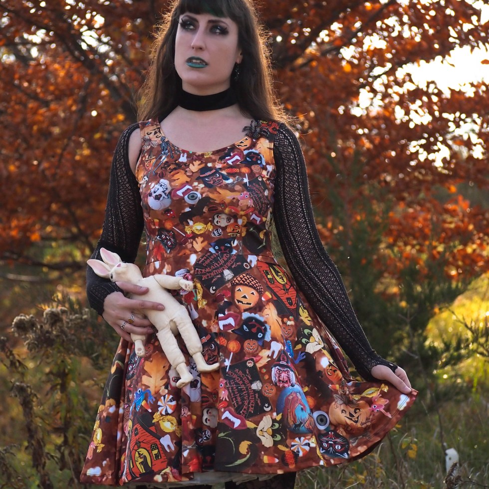 halloween printed skater dress vintage gloomth plus size