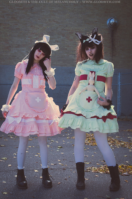 pastel nurse lolita outfits by gloomth menhera