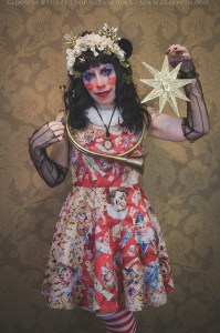 antique clown outfit print skater dress
