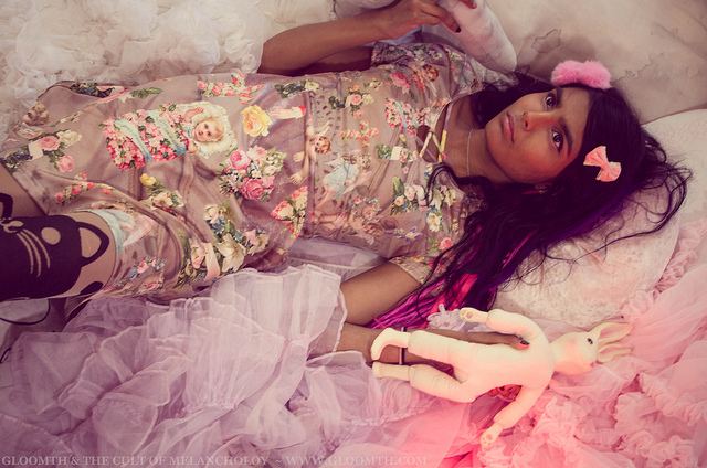 pastel grunge dress with cherubs and floral memorial crosses by gloomth