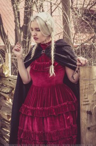 rustic farm witch with cape and red velvet blood colored dress gloomth