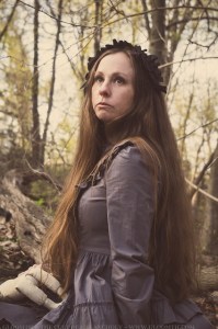 creepy victorian ghost girl in the forest