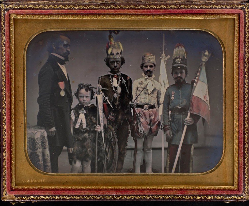Daguerreotype of children in creepy costumes victorian
