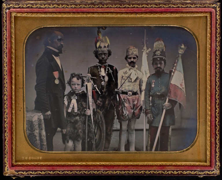 Daguerreotype of children in creepy costumes victorian