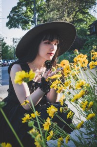 gothic girl with yellow flowers