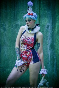 clown print swimsuit