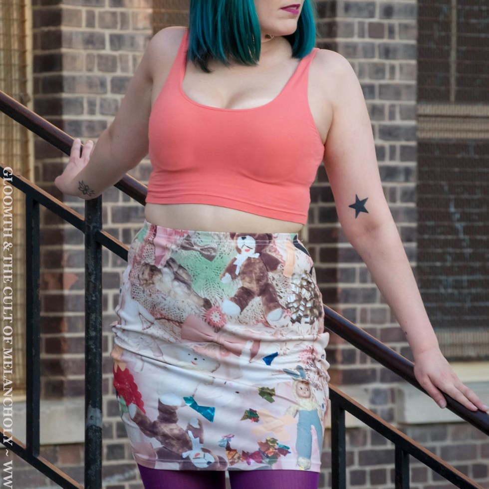 creepy dolls print fabric skirt