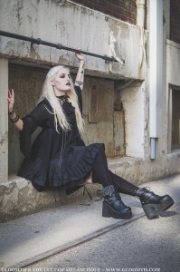 gothic girl in bat wing dress