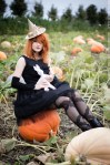 gothic girl in pumpkin patch