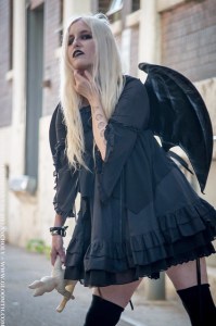gothic girl with leather bat wings
