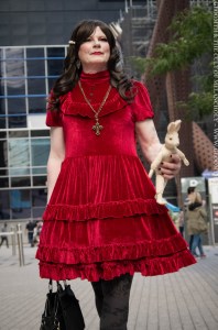 drag queen in red velvet gothic dress 2