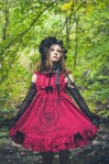 red gothic dress with skull print