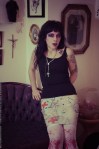gothic woman in a medical print miniskirt