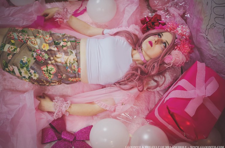 kawaii girl in a pink room