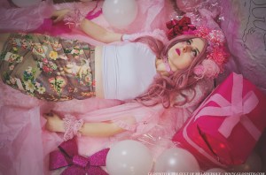 kawaii girl in a pink room