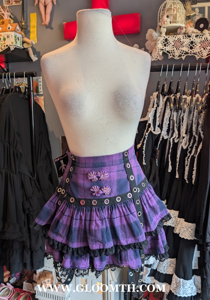 alt fashion consignment store purple plaid skirt  for sale at DOLL FUNERAL shop toronto