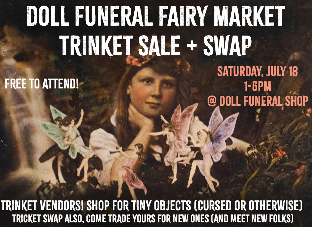 trinket swap and sale event at doll funeral shop in toronto canada