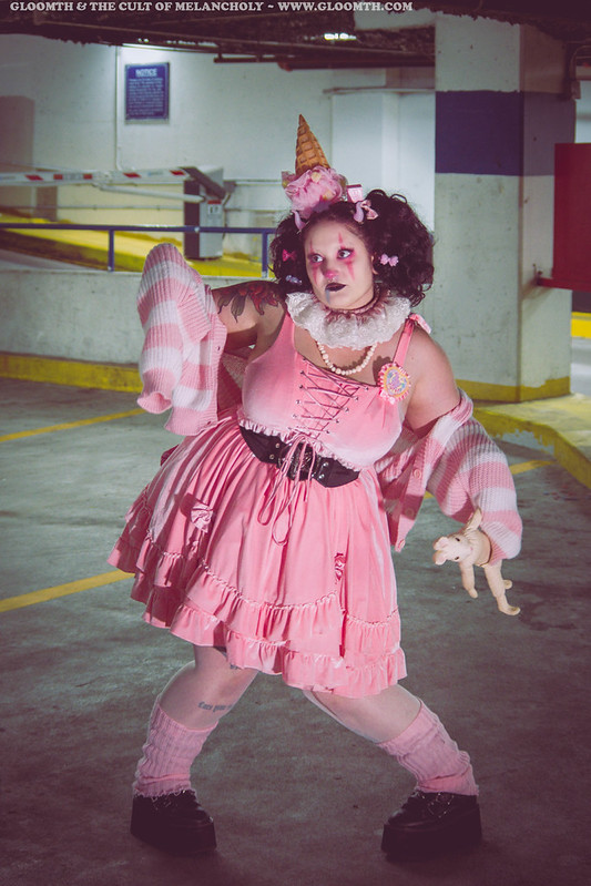 pink and black goth clown outfit