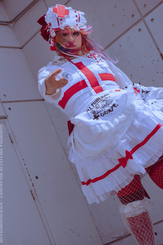 red and white nurse dress by gloomth